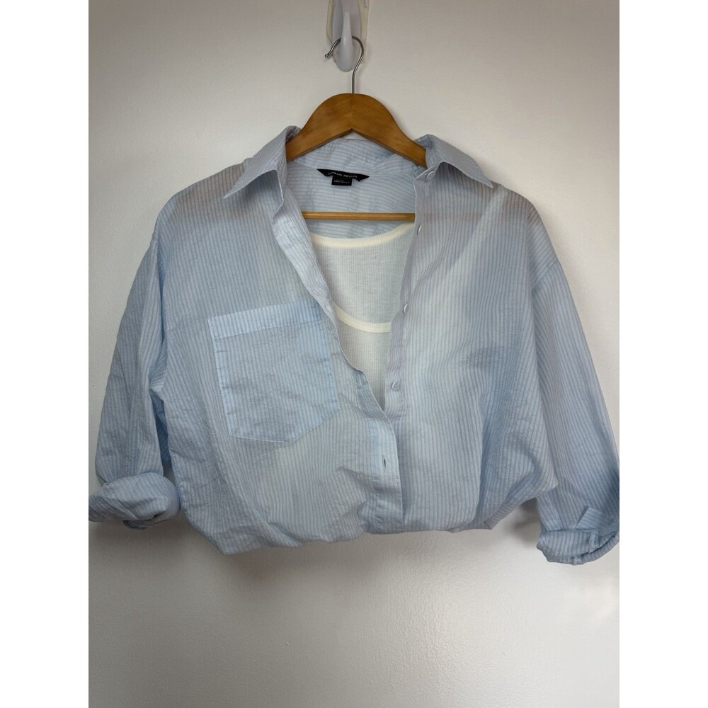Urban Revivo Blue Pinstripe Cropped Button Down Shirt US 4 Layered Y2K Office